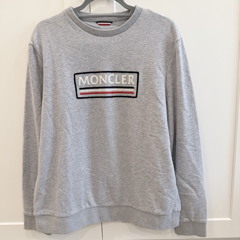 Moncler‎ Logo Embroidered Crewneck Sweatshirt Gray Cotton Men's XL